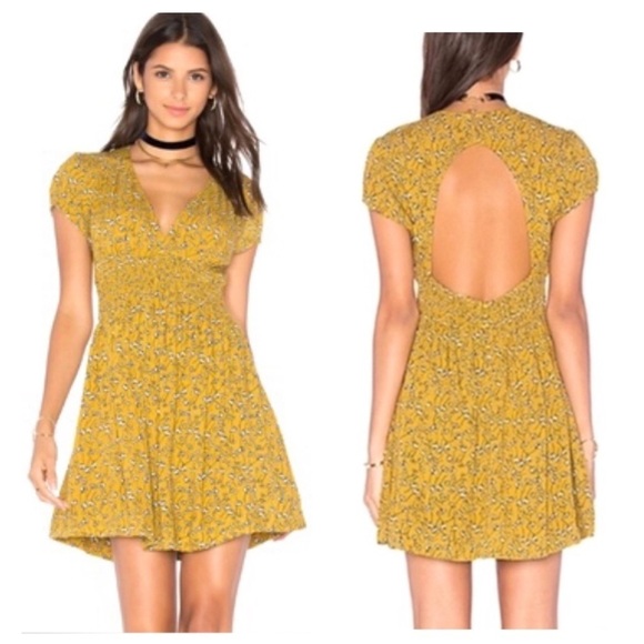 FREE People Floral Pretty Baby Mini Dress in Mustard Yellow Combo - Picture 2 of 10